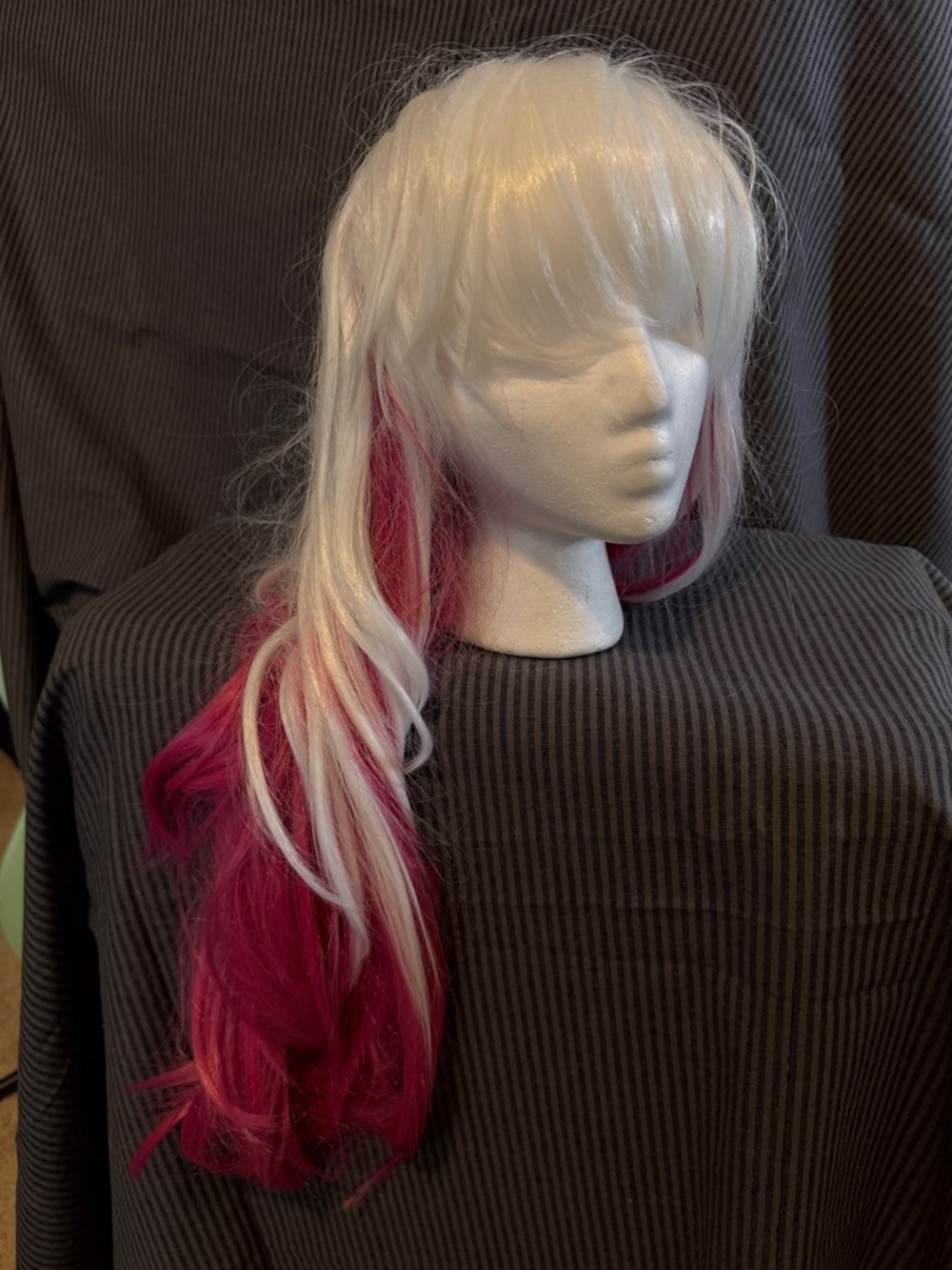 White and Hot Pink Long Layered Women's Wig